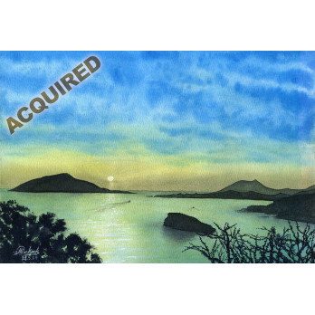 Sunset at Sounion, Original Painting, 8" x 12"