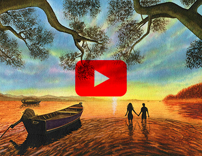 How to Paint a Sunset Landscape,boat, sky in watercolour.